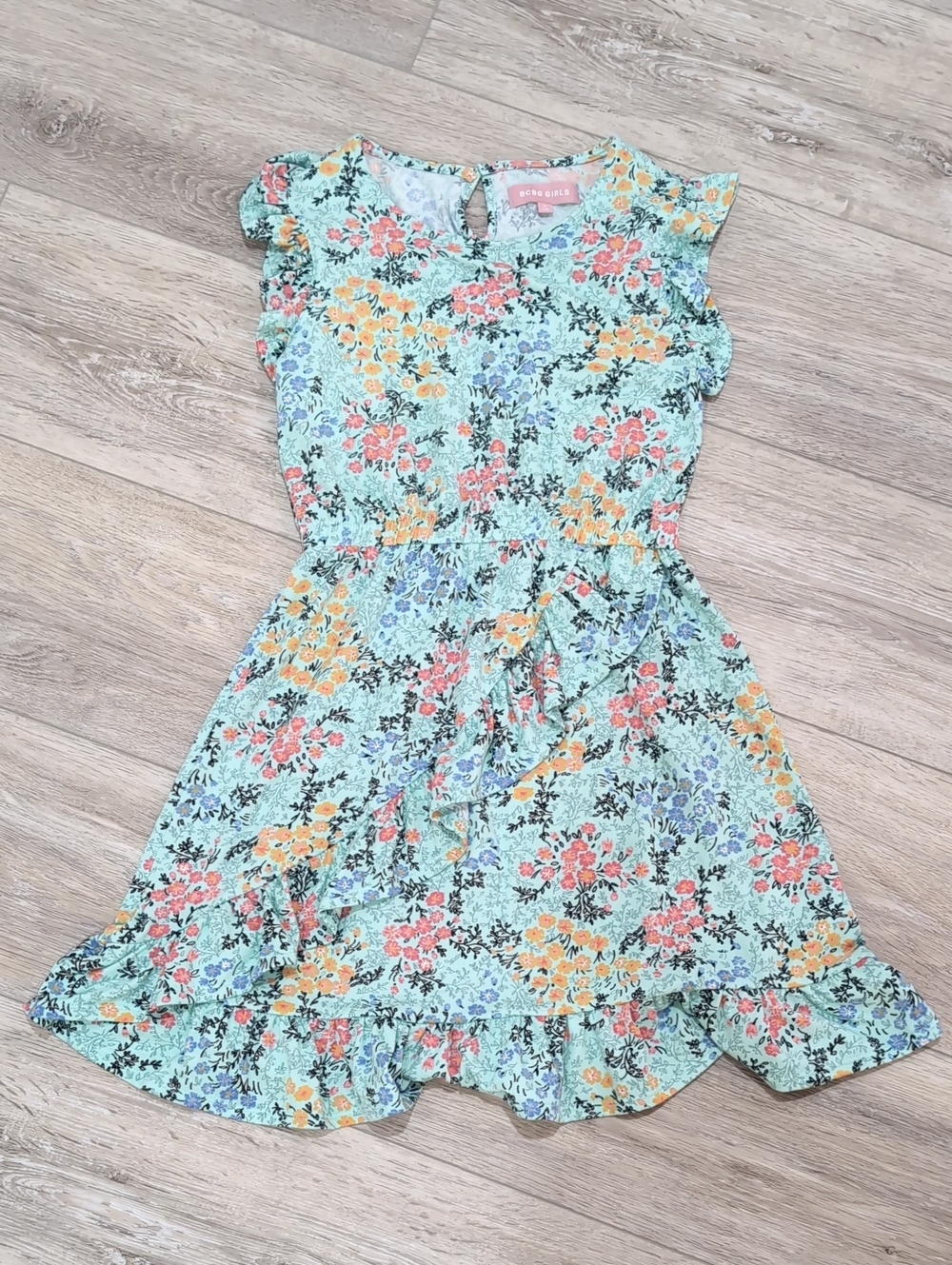 BCBG girls Mint Floral Ruffle Wrap-Style Dress for Girls